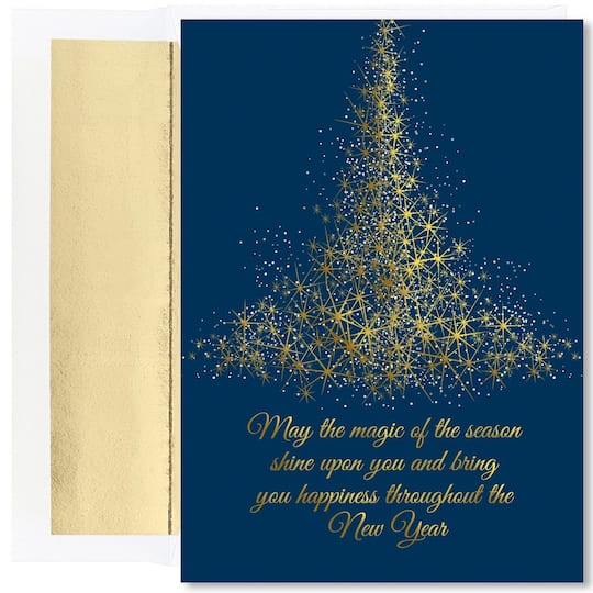 JAM Paper Magic of the Season Sparkling Tree Christmas Cards & Envelopes Set
